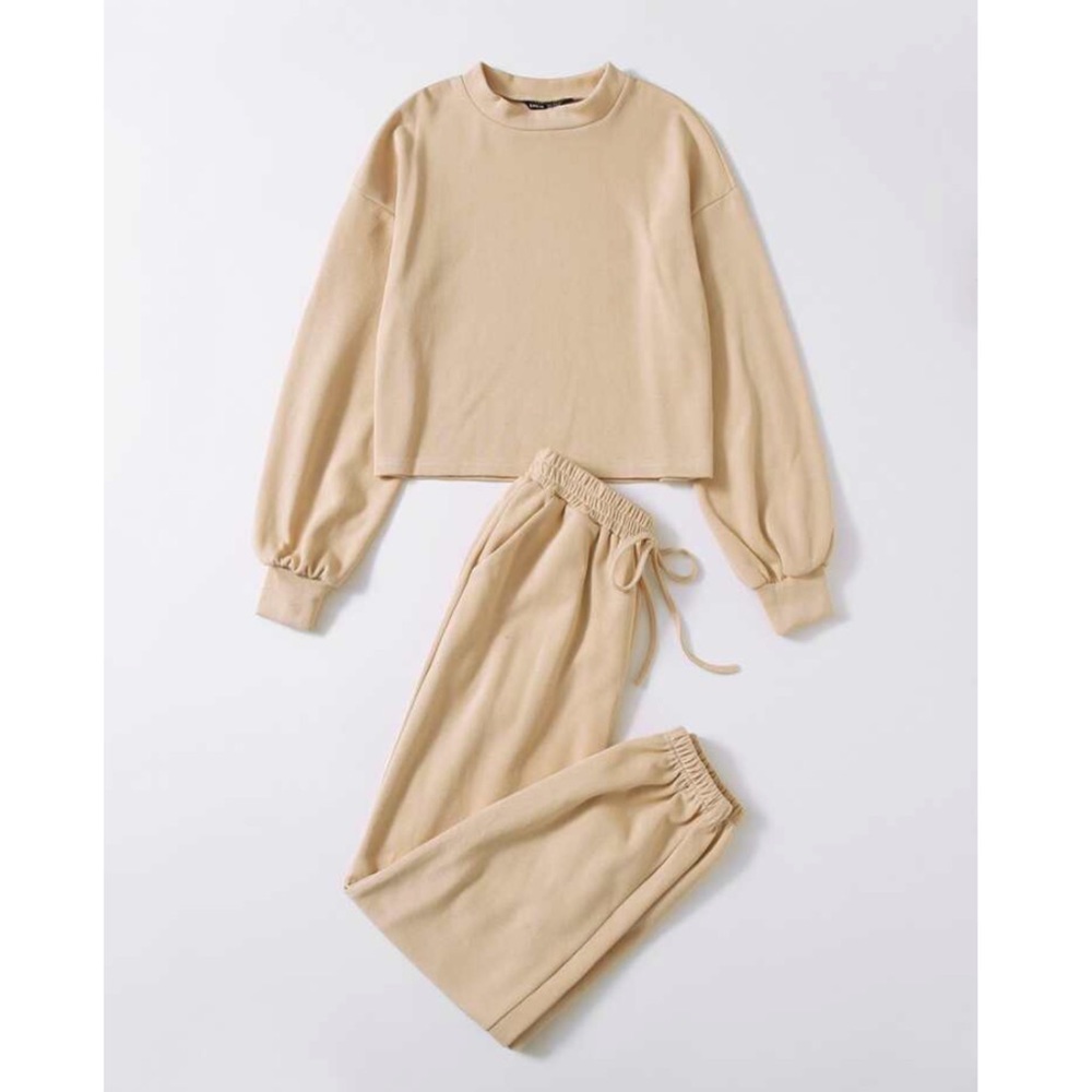 Drop Shoulder Solid Pullover & Sweatpants Set